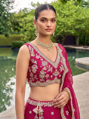 Women's Rose Tissue Mirror sequince Embroidered Lehenga Choli with Dupatta