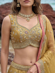 Women's Mustard Tissue Moti with Embroidered Lehenga Choli with Dupatta