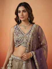 Women's Shade of Purple Tissue Moti with Embroidered Lehenga Choli with Dupatta