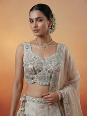 Women's Silver Organza Swarovski stones Embroidered Lehenga Choli with Dupatta