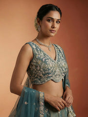 Women's Shade of Teal Tissue Moti with Embroidered Lehenga Choli with Dupatta