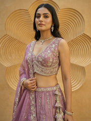Women's Pink Chiffon Beads with Embroidered Lehenga Choli with Dupatta