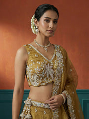 Women's Mustard Tissue Moti with Embroidered Lehenga Choli with Dupatta