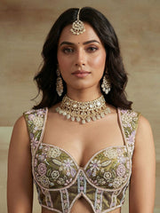 Women's Shade of Purple Tissue Moti with Embroidered Lehenga Choli with Dupatta