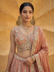 Women's Rust Chiffon Beads with Embroidered Lehenga Choli with Dupatta
