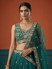 Women's Green Georgette Sequince Embroidered Lehenga Choli with Dupatta
