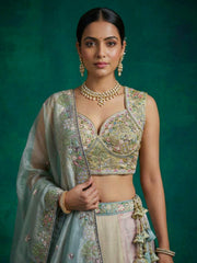 Women's Multi-Color Organza Embroidered Lehenga Choli with Dupatta