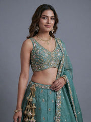 Women's Sea green Tissue Beads with Embroidered Lehenga Choli with Dupatta