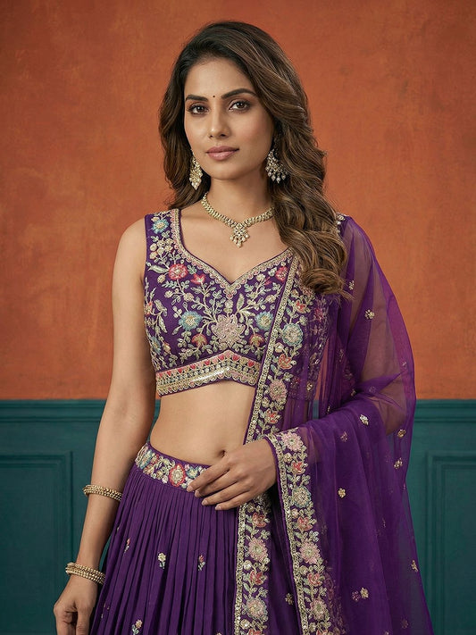 Women's Purple Georgette Sequince Embroidered Lehenga Choli with Dupatta