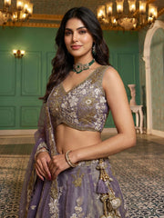 Women's Shde of Purple Tissue beads sequince Embroidered Lehenga Choli with Dupatta