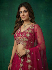 Women's Pink Chinnon Moti with Sequince Embroidered Lehenga Choli with Dupatta