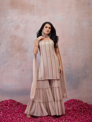 Women Embroidered Regular Sequinned Kurta with Sharara & With Dupatta