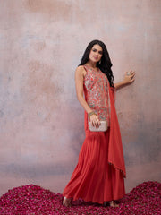 Women Embroidered Regular Thread Work Kurta & Sharara With Dupatta