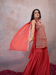 Women Embroidered Regular Thread Work Kurta & Sharara With Dupatta