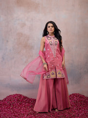 Women Ethnic Motifs Work Pure Silk Kurta with Sharara & With Dupatta