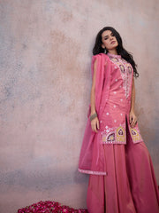Women Ethnic Motifs Work Pure Silk Kurta with Sharara & With Dupatta
