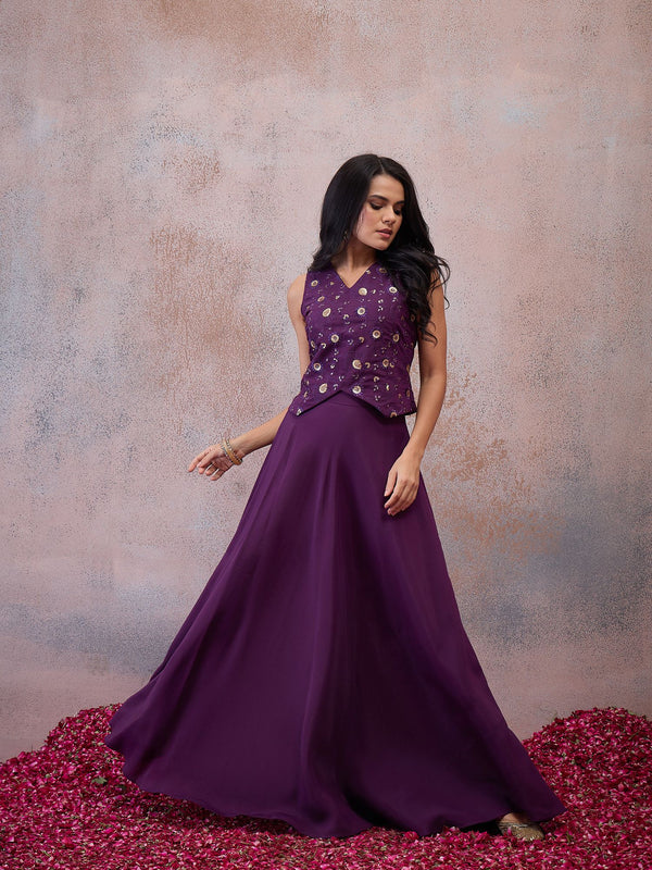 Floral Embroidered Top with Skirt
