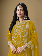 Mustard Embroidered Art Silk Gharara Style Suit