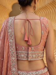 Women's Rust Chiffon Beads with Embroidered Lehenga Choli with Dupatta