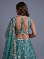 Women's Sea green Tissue Beads with Embroidered Lehenga Choli with Dupatta