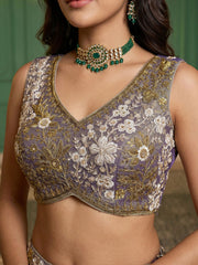 Women's Shde of Purple Tissue beads sequince Embroidered Lehenga Choli with Dupatta