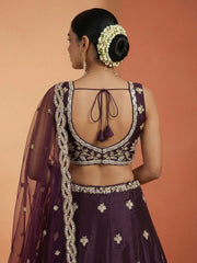 Women's Wine Tissue Beads with Embroidered Lehenga Choli with Dupatta