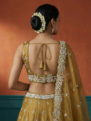 Women's Mustard Tissue Moti with Embroidered Lehenga Choli with Dupatta