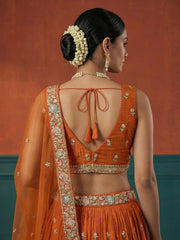 Women's Orange Georgette Sequince Embroidered Lehenga Choli with Dupatta