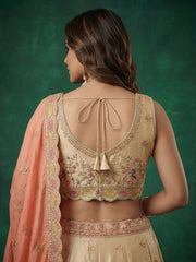 Women's Beige Tissue Zarkan Embroidered Lehenga Choli with Dupatta