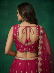 Women's Pink Chinnon Moti with Sequince Embroidered Lehenga Choli with Dupatta