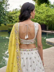 Women's Grey and Mustard Chiffon Beads with Embroidered Lehenga Choli with Dupatta