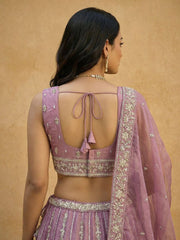 Women's Pink Chiffon Beads with Embroidered Lehenga Choli with Dupatta