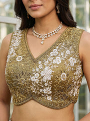 Women's Gold Tissue beads sequince Embroidered Lehenga Choli with Dupatta