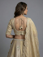 Women's Golden Silk Tissue Beads with Embroidered Lehenga Choli with Dupatta