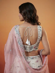 Women's White and Pink Organza Swarovski stones Embroidered Lehenga Choli with Dupatta