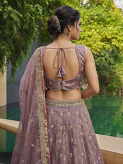 Women's Mauve Tissue Moti with Embroidered Lehenga Choli with Dupatta