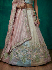Women's Multi-Color Organza Embroidered Lehenga Choli with Dupatta