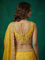 Women's Yellow Tissue Zarkan Embroidered Lehenga Choli with Dupatta