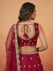 Women's Pink Chinnon Silk Motif with Sequince Embroidered Lehenga Choli with Dupatta