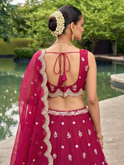 Women's Rose Tissue Mirror sequince Embroidered Lehenga Choli with Dupatta