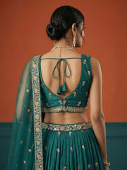 Women's Green Georgette Sequince Embroidered Lehenga Choli with Dupatta