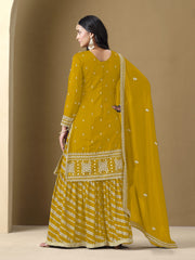 Mustard Embroidered Art Silk Gharara Style Suit