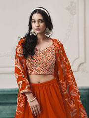 Orange Embroidered Jacket Style Sharara Suit