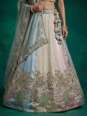 Women's Multi-Color Organza Embroidered Lehenga Choli with Dupatta