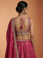 Pink Tissue Sequience Thread Embroidered Semi-Stitched Lehenga