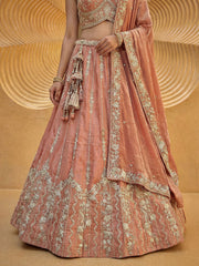 Women's Rust Chiffon Beads with Embroidered Lehenga Choli with Dupatta