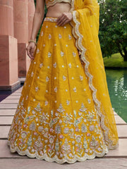 Women's Mustard Tissue Mirror sequince Embroidered Lehenga Choli with Dupatta