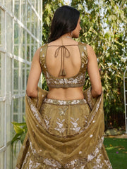 Women's Gold Tissue beads sequince Embroidered Lehenga Choli with Dupatta