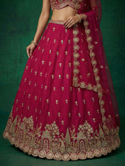 Women's Pink Chinnon Moti with Sequince Embroidered Lehenga Choli with Dupatta