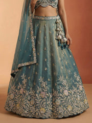 Women's Shade of Teal Tissue Moti with Embroidered Lehenga Choli with Dupatta